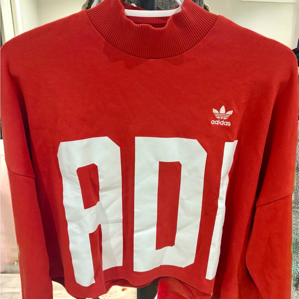 Adidas Bold Red Crewnec Cropped Sweatshirt